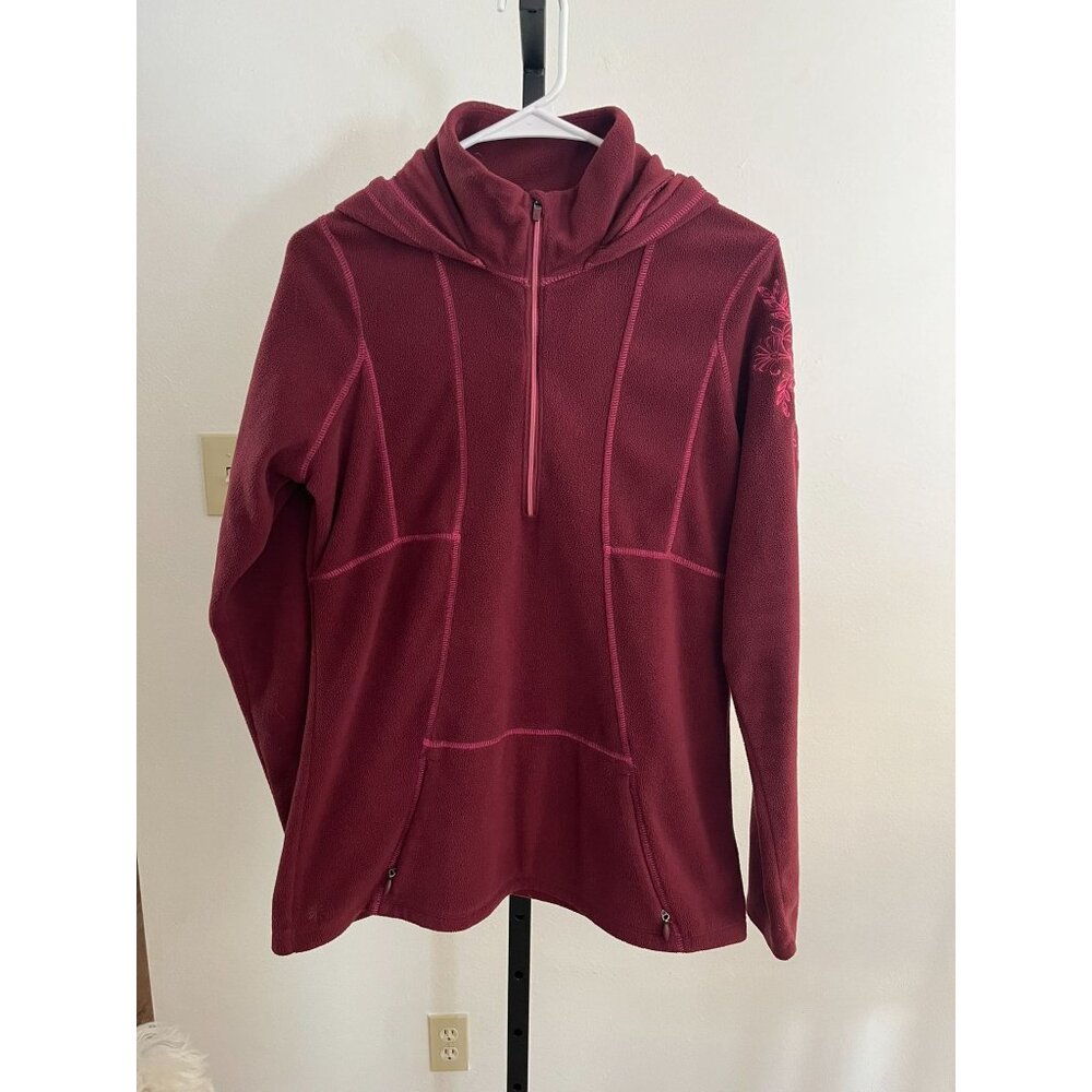 EUC Athleta Womens Embroidered Hoodie Fleece Jacket Burgundy Red